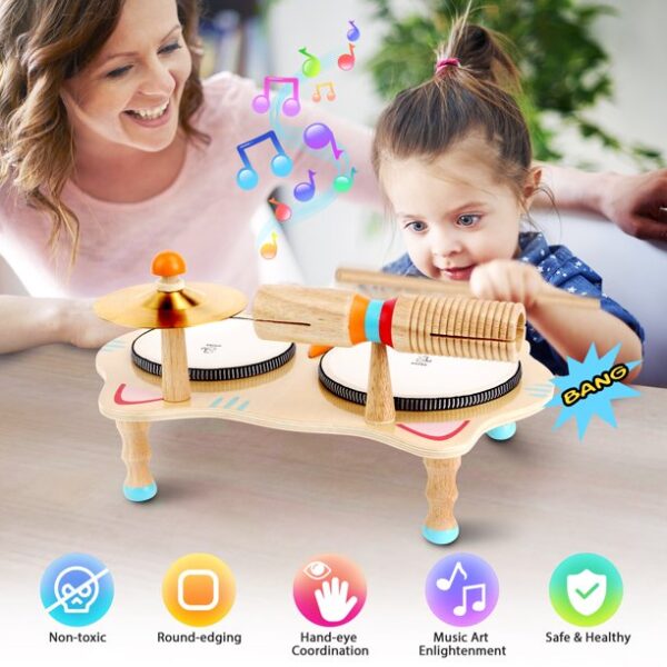 OATHX Kids Drum Set & Music Toy - Wooden Musical Instruments Learning Toy , Baby Toy for Boy or Girl Age 1-5 Years and up - Image 4