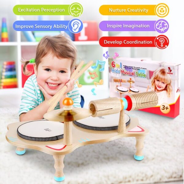 OATHX Kids Drum Set & Music Toy - Wooden Musical Instruments Learning Toy , Baby Toy for Boy or Girl Age 1-5 Years and up - Image 3