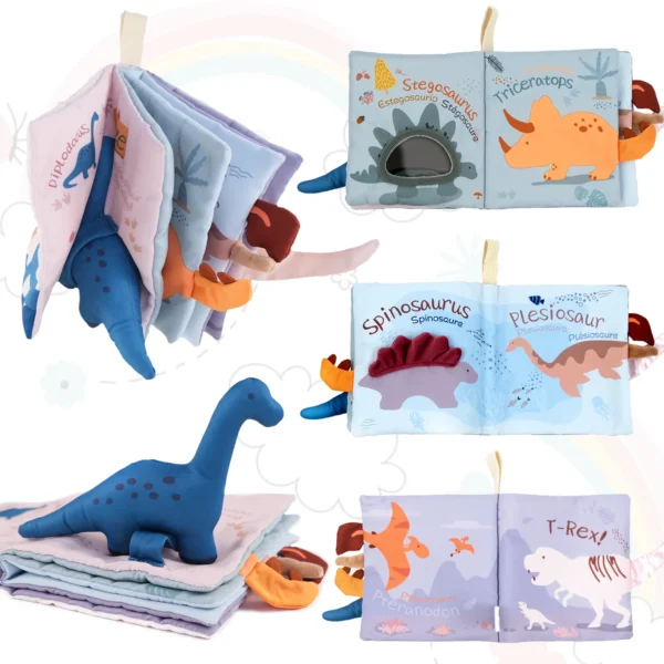 richgv Baby Books Soft Dinosaur Toys, Interactive 3D Fabric Book Soft Books for Babies & Infant Early Education 0-3-6-12 Month Baby Toys with Rustling Sound