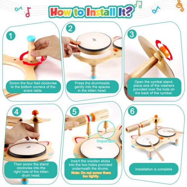 OATHX Kids Drum Set & Music Toy - Wooden Musical Instruments Learning Toy , Baby Toy for Boy or Girl Age 1-5 Years and up - Image 2