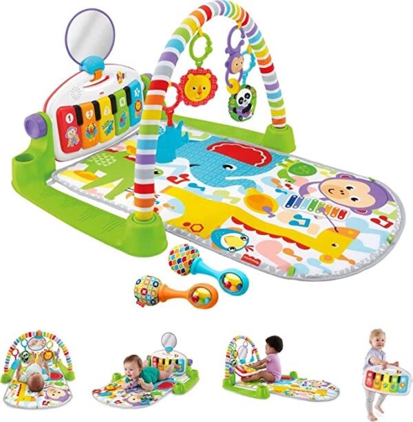 Fisher-Price Baby Gym with Kick & Play Piano Learning Toy featuring Smart Stages Educational Content and 2 Soft Maracas Rattle Toys - Image 2