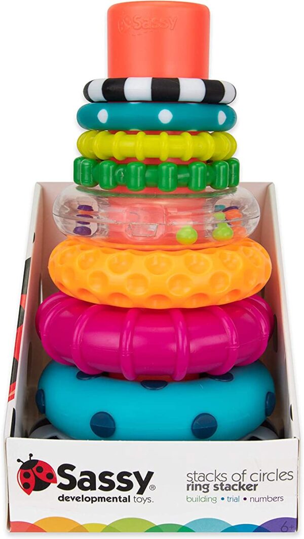 Sassy Stacks of Circles Stacking Ring STEM Learning Toy, Age 6+ Months, Multi, 9 Piece Set - Image 4
