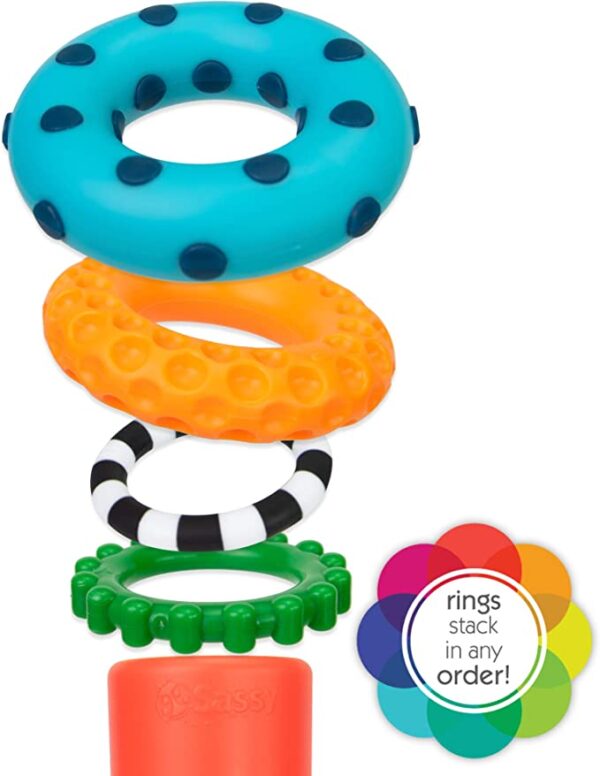 Sassy Stacks of Circles Stacking Ring STEM Learning Toy, Age 6+ Months, Multi, 9 Piece Set - Image 3