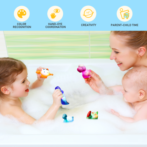 Hot Bee Baby Dinosaur Bath Toys for Toddlers, 6 PCS Mold Free Light-up Floating Kids Bathtub Pool Toys for Infants 6 Months up - Image 4