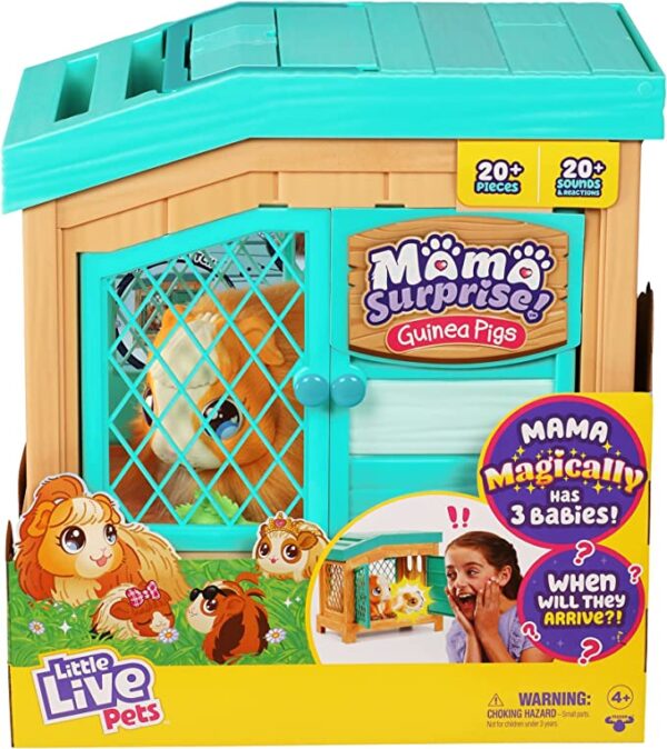 Little Live Pets - Mama Surprise | Soft, Interactive Guinea Pig and her Hutch, and her 3 Babies. 20+ Sounds & Reactions. for Kids Ages 4+, Multicolor, 7.8 x 11.93 x 11.38 inches