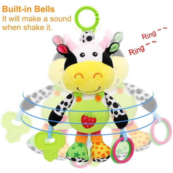 Baby Car Seat Toys With 32 Kinds Of Music And Teether, Baby Soft Plush Rattle, Hanging Stroller Toys, Suitable For 0, 3, 6, 9, 12 Months Of Boys And Girls Gifts (Cows) - Image 4