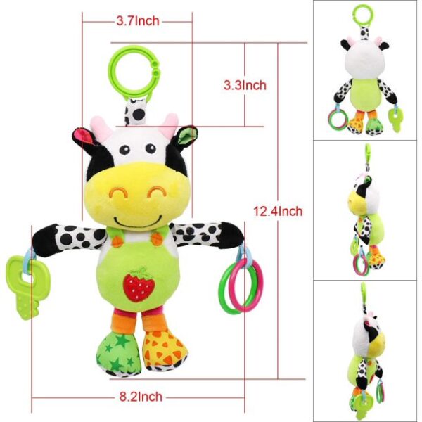 Baby Car Seat Toys With 32 Kinds Of Music And Teether, Baby Soft Plush Rattle, Hanging Stroller Toys, Suitable For 0, 3, 6, 9, 12 Months Of Boys And Girls Gifts (Cows) - Image 3