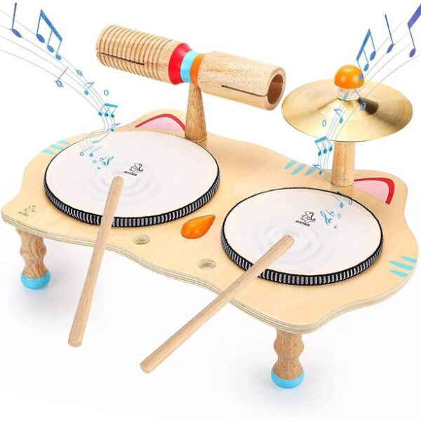 OATHX Kids Drum Set & Music Toy - Wooden Musical Instruments Learning Toy , Baby Toy for Boy or Girl Age 1-5 Years and up
