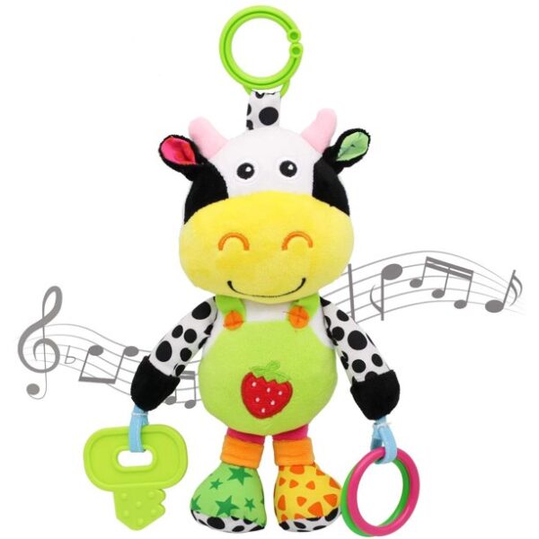 Baby Car Seat Toys With 32 Kinds Of Music And Teether, Baby Soft Plush Rattle, Hanging Stroller Toys, Suitable For 0, 3, 6, 9, 12 Months Of Boys And Girls Gifts (Cows)