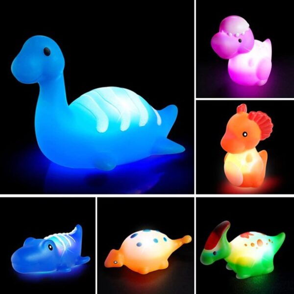 Hot Bee Baby Dinosaur Bath Toys for Toddlers, 6 PCS Mold Free Light-up Floating Kids Bathtub Pool Toys for Infants 6 Months up